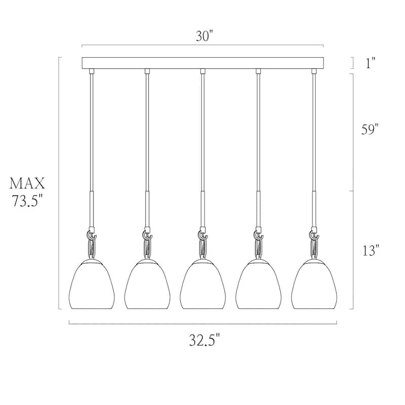 Modern 5-Light Linear Glass Chandelier Island Pendant Lighting for Dining Room - L 32.5" x W 5.1" x H 13"