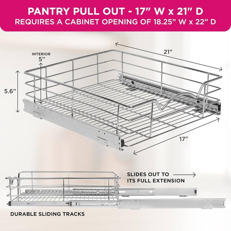 HOLDN’ STORAGE Pull Out Cabinet Organizers – Anti-Rust Chrome Pull Out Drawers for Kitchen Cabinets