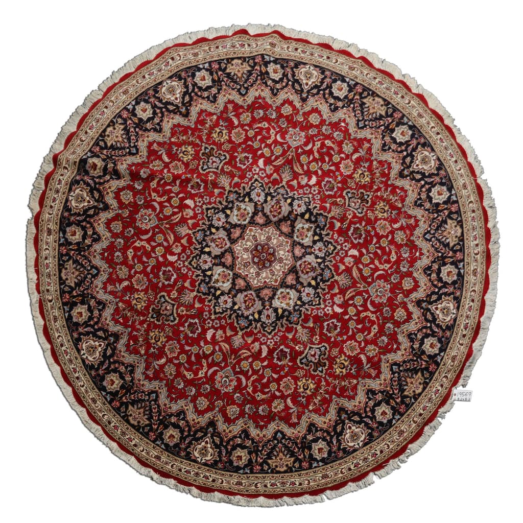 8'2''x8'2'' Round Hand Knotted Wool Red Traditional Oriental Area Rug - 8' 2'' x 8' 2''-Round