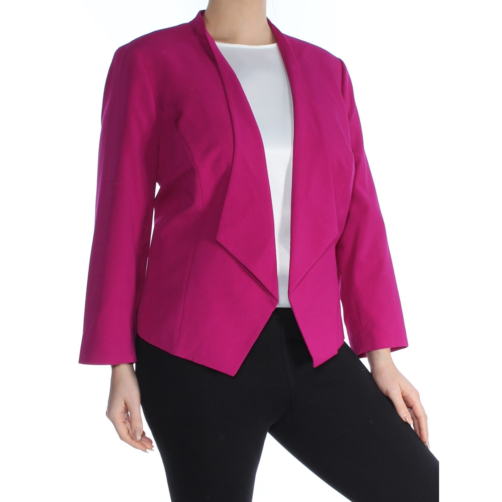Nine West Womens Plus Size Solid Crepe Jacket with Shawl Collar