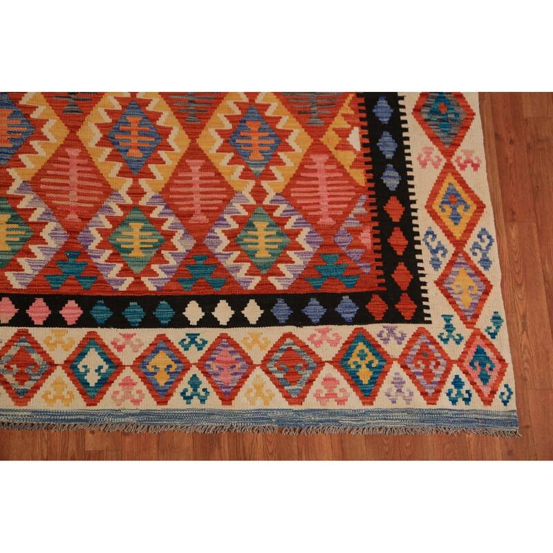 Kilim Oriental Area Rug Reversible Orange Flatweave Wool Carpet - 8'2"x 11'5"