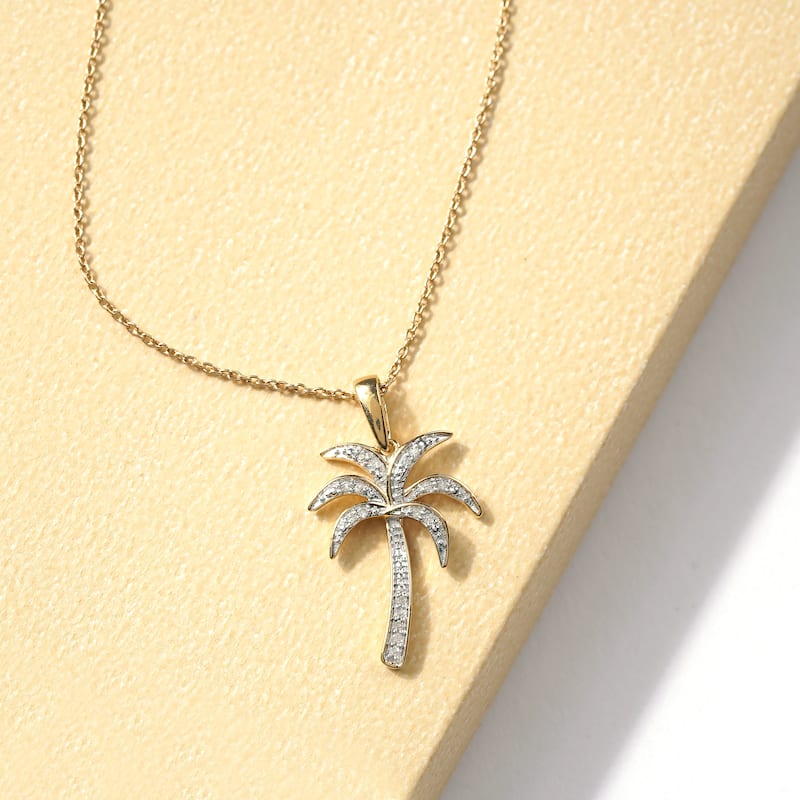 1/20ct TDW Diamond Palm Tree Pendant Necklace in Silver for Women - Silveryellow