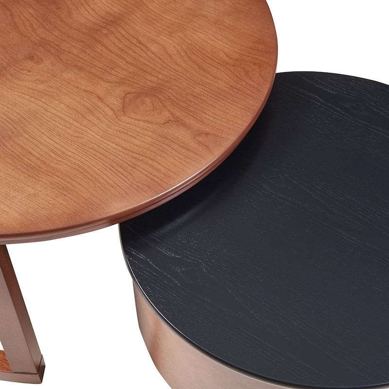 Round Nesting Coffee Table Set, Rustic Wood Sofa Side Tea Tables Center Tables with Drawer, Accent Table for Living Room, Office