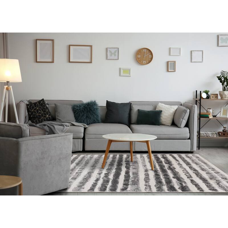 Flynn Collection - Grey Distressed Stripes Rug