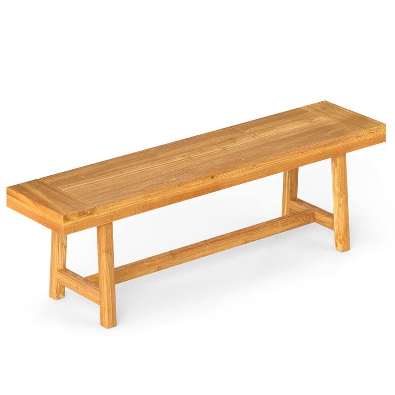 Gymax 63 Inch Solid Wood Bench Rustic Farmhouse Narrow Bench for up to - Natural