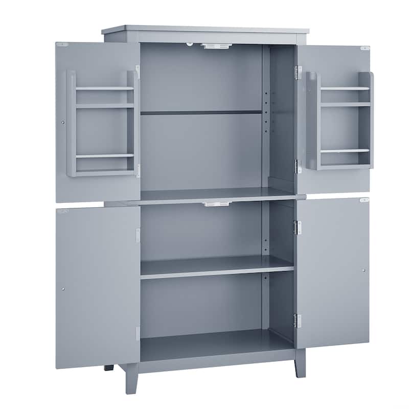 Large Bathroom Waterproof Storage Cabinet with 4 Doors, Shelf