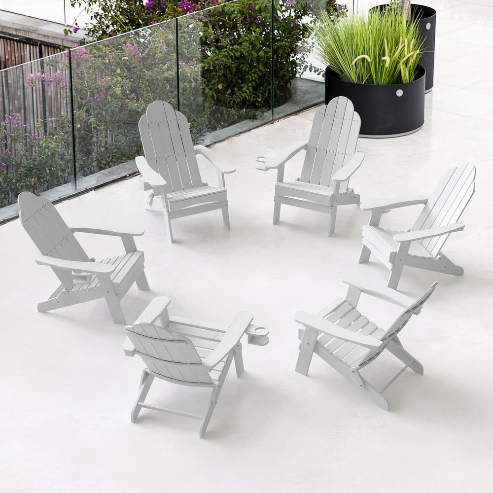 Foldable HDPS Weather Resistant Patio Adirondack Chairs With Cup Holder Set of 6 - 35"D x 30"W x 36.2"H