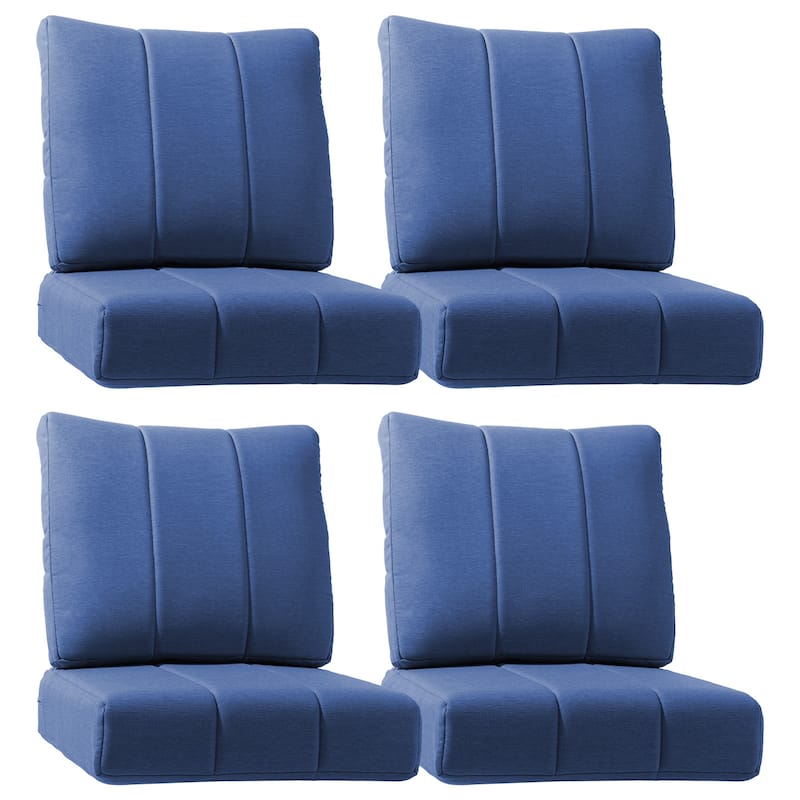 Gymojoy 24"x24"x6" Patio Thick Cushions & Pillows Set - Channel-Tufted Design Deep Seat Water & Fade Resistant Cushion Set - Blue - Four Sets
