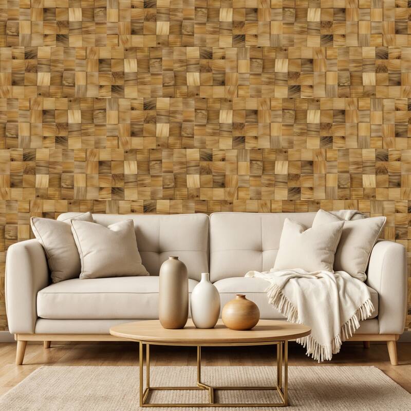 HomeRoots Brown 3D Embossed Block Teak Reclaimed Wood Decorative Wall Panels - 47.75' X '11.75' X '1.22 - Brown - 47.75' X '11.75' X '1.22
