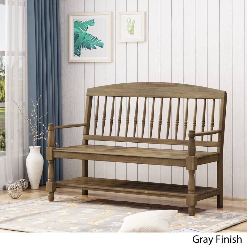 Lennon Acacia Wood Bench with Shelf by Christopher Knight Home