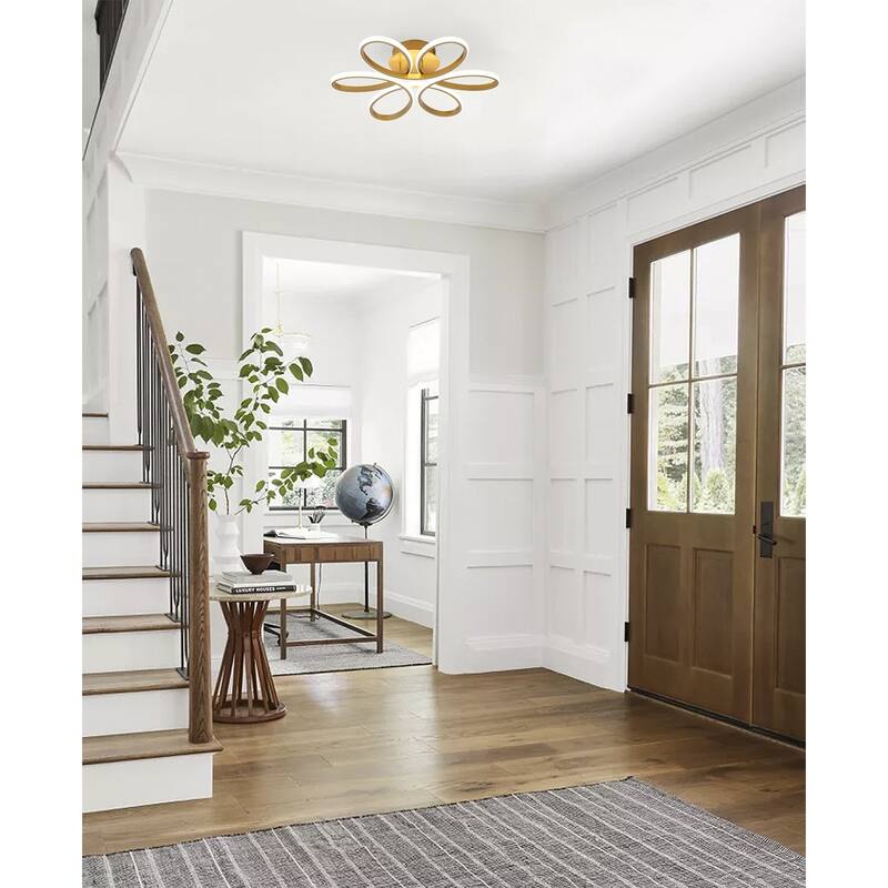 6-Light Dimmable Brass LED Flush Mount With White Acrylic Diffusers