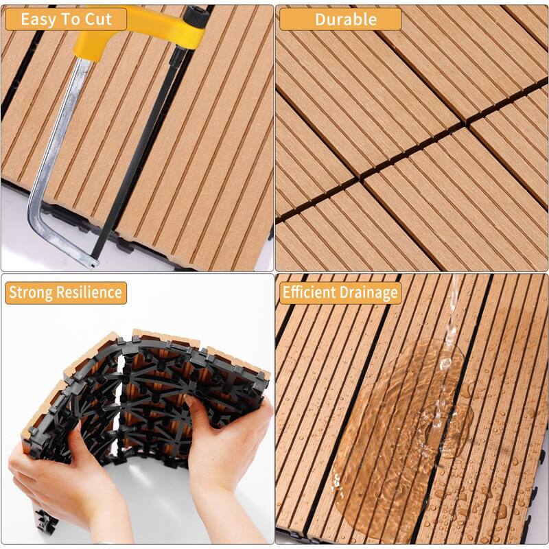 11.8" x 11.8" square wood-plastic composite deck tiles