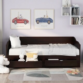 Twin Size Wooden Daybed with Two Storage Drawers and Trundle Bed,Extendable Bed Daybed,Sofa Bed