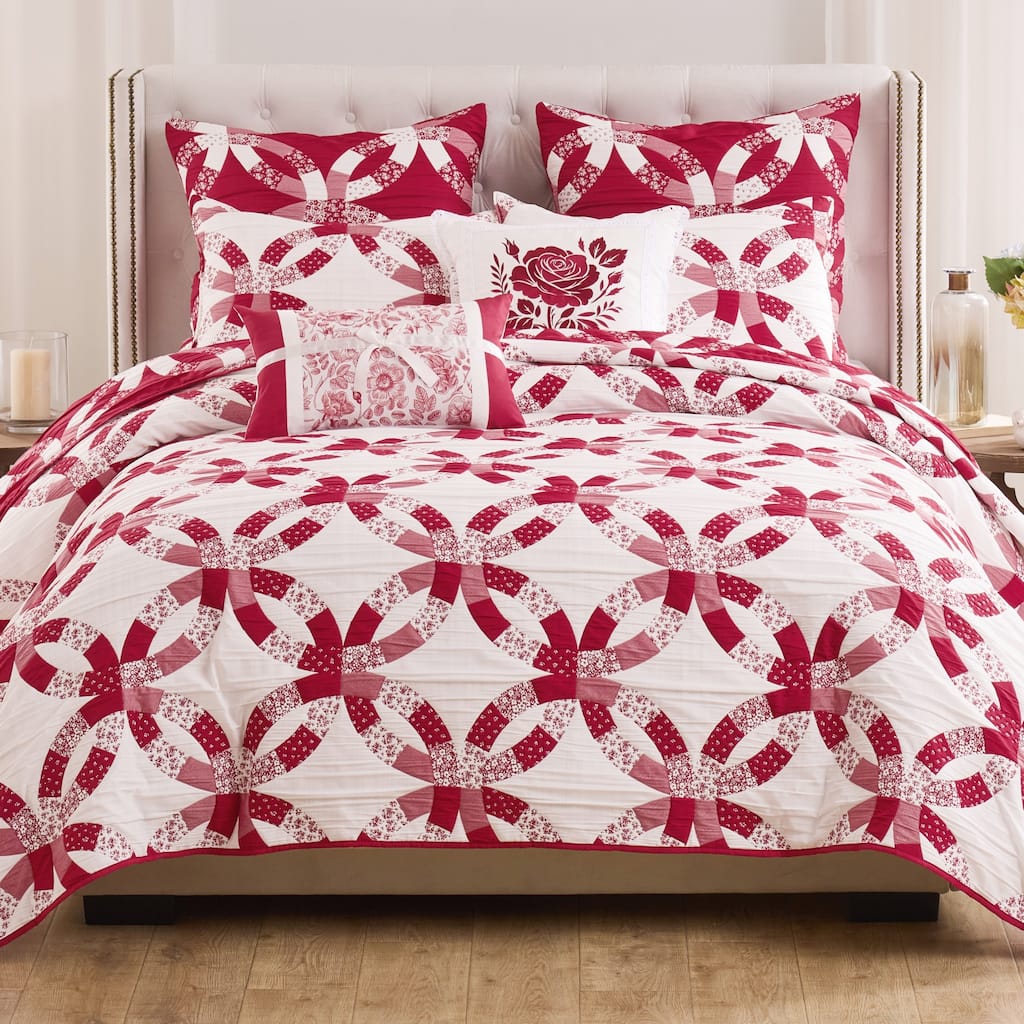 Greenland Home Fashions Wedding Ring Jacquard Woven Reversible Coverlet Set