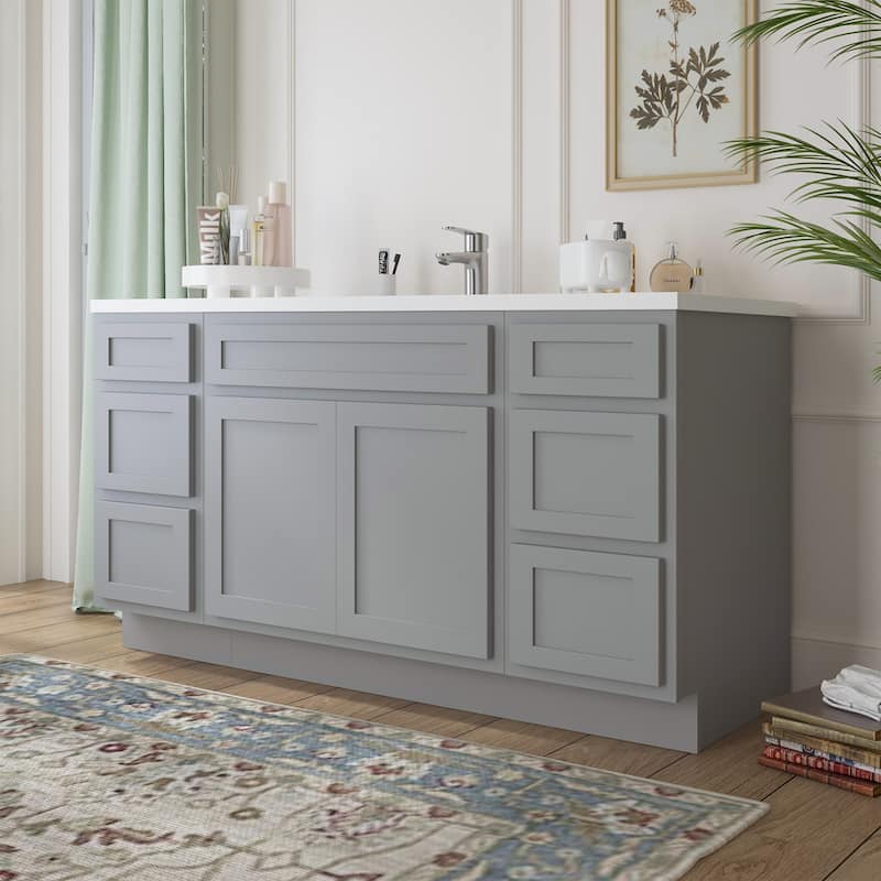 Vanity Art 60" Oak Freestanding Bathroom Vanity Cabinet without Top
