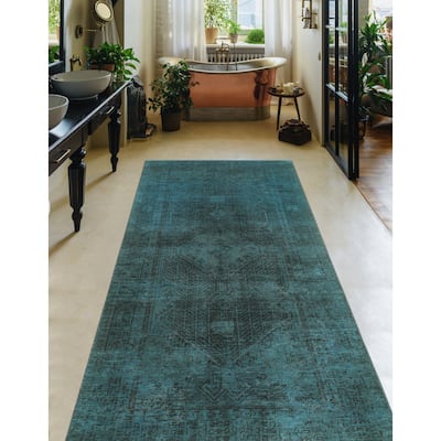 Noori Rug Vintage Distressed Kaydence Blue/Charcoal Runner - 3'4" x 6'10"