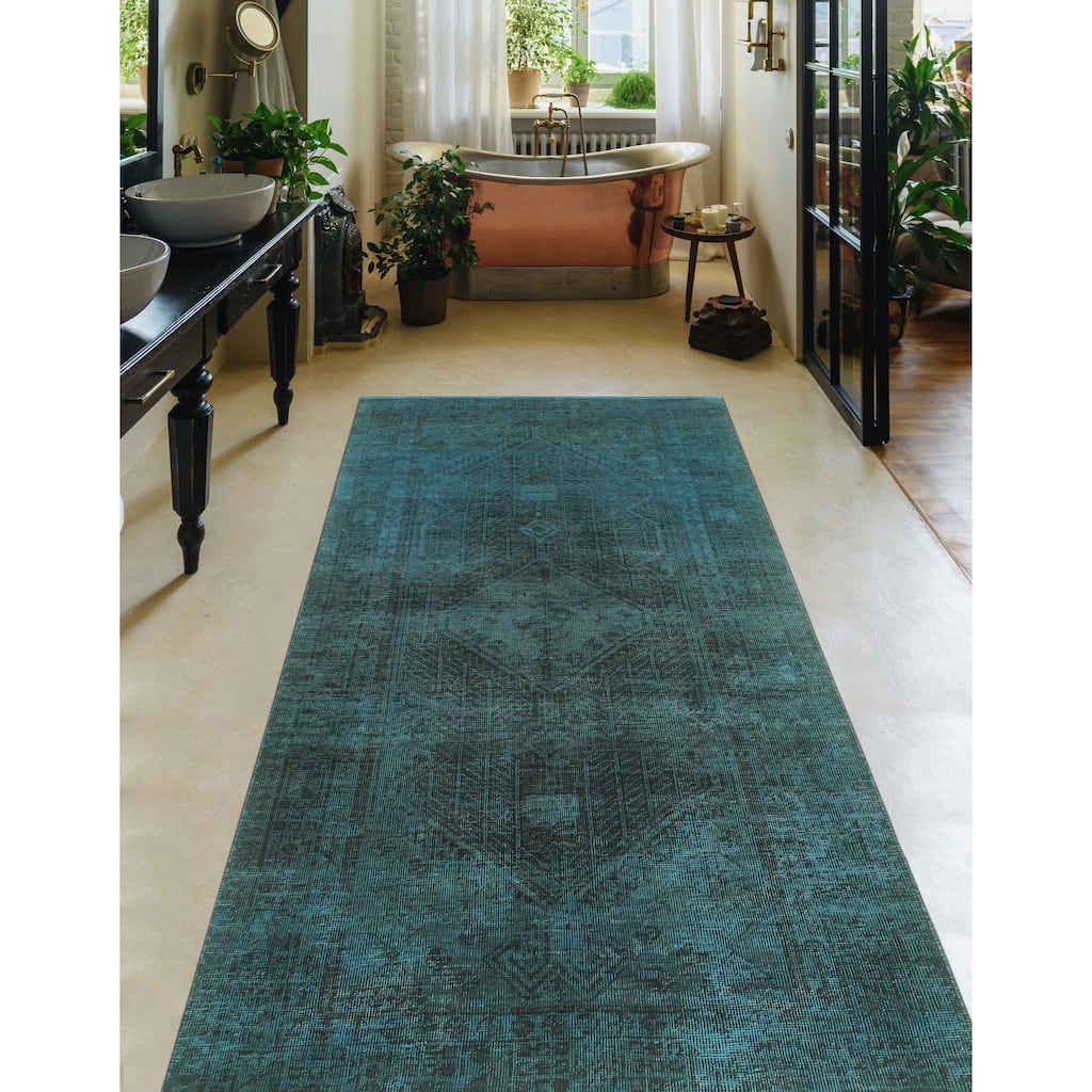 Noori Rug Vintage Distressed Kaydence Blue/Charcoal Runner - 3'4" x 6'10"