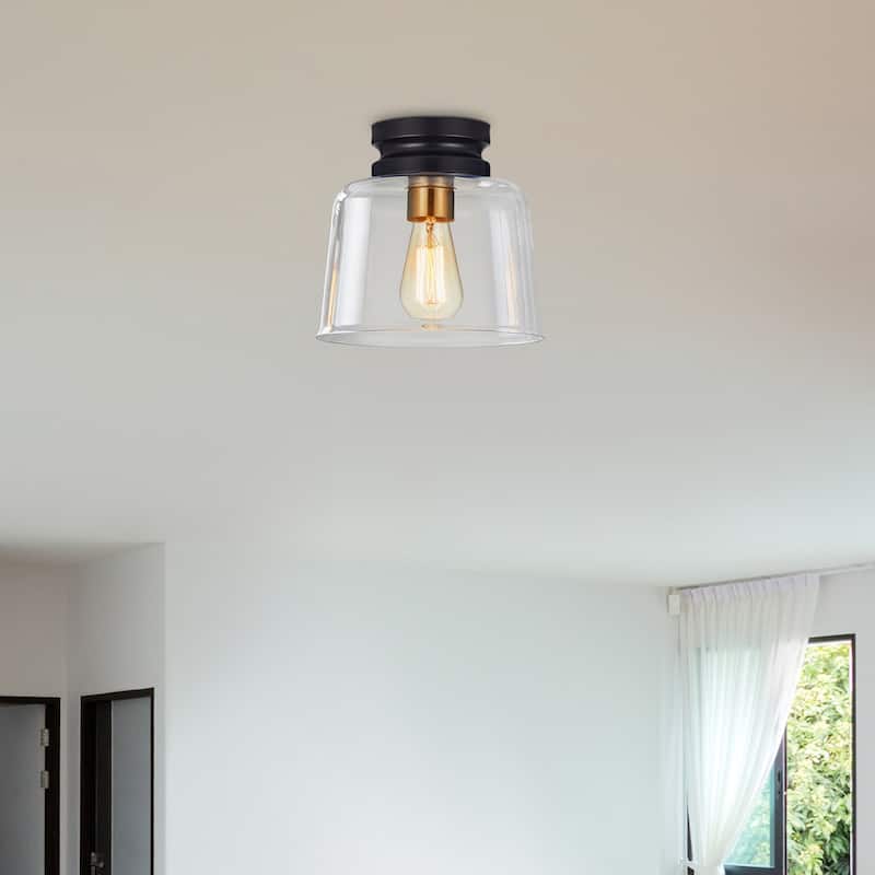 KAWOTI 9" 1-Light Flush Mount Light with Clear Glass Shade - 9 Inch Diameter