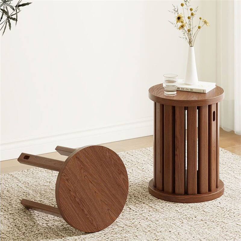 4 Packs Walnut Stools Spac-saving Design, 4-in-1 Solid Wood Stool Side Table - Brown
