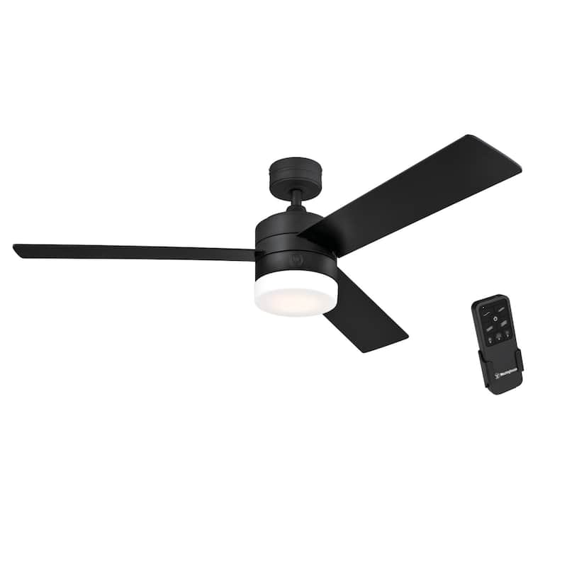 Westinghouse Lighting Alta Vista 52-Inch 3-Blade Indoor Ceiling Fan with Dimmable LED Light and Opal Frosted Glass - Remote Control - Matte Black