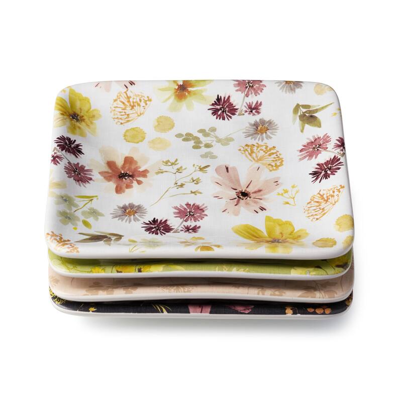 Certified International Wildflowers 6" Canape/Luncheon Plates, Set of 4 Assorted Designs - 6.00"L x 6.00"W x 0.50"H