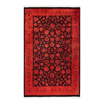 Overton Hand Knotted Wool Vintage Inspired Modern Contemporary Overdyed Orange Area Rug - 3' 2" x 5' 1"