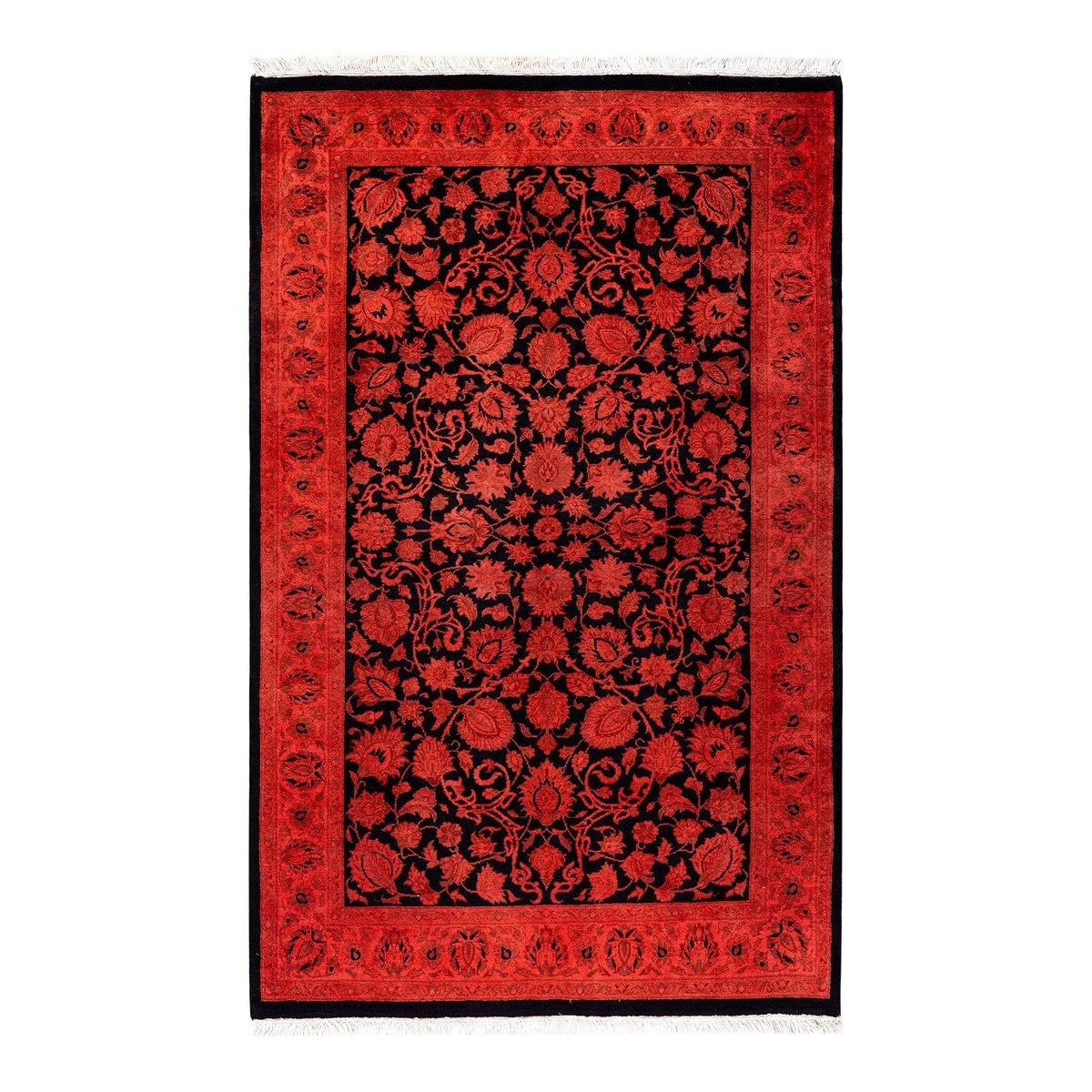 Overton Hand Knotted Wool Vintage Inspired Modern Contemporary Overdyed Orange Area Rug - 3' 2" x 5' 1"