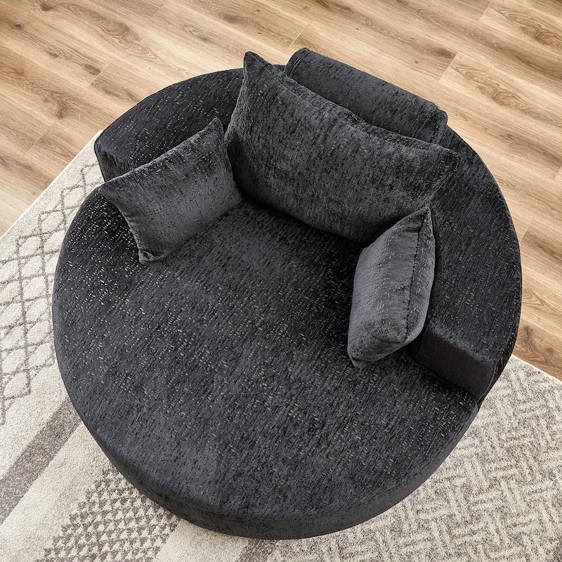 Roomfitters 55" Modern Chenille Cuddle Chair, Round Upholstered Lounge Barrel Chair with Pillows