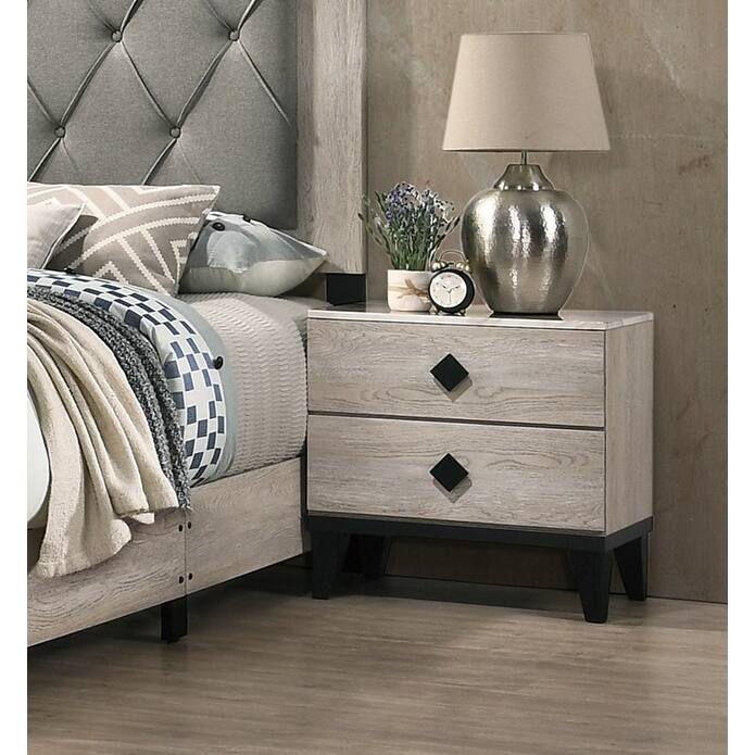 Contemporary Cream Nightstand, Drawers, Bedside Table, Plywood Bedroom Furniture