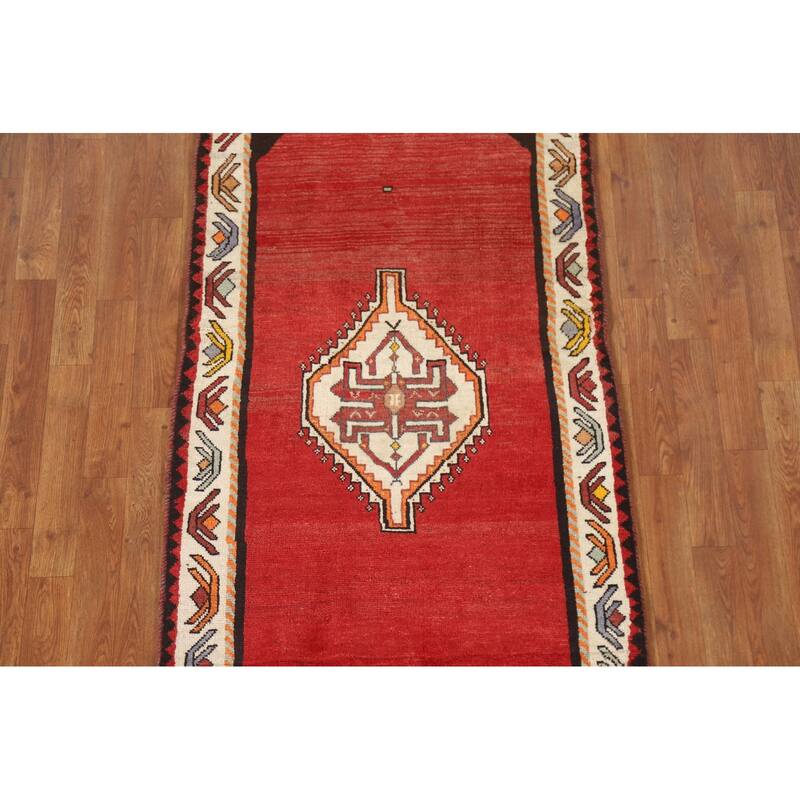 Geometric Red Shiraz Persian Vintage Area Rug Handmade Wool Carpet - 3'0"x 5'3"