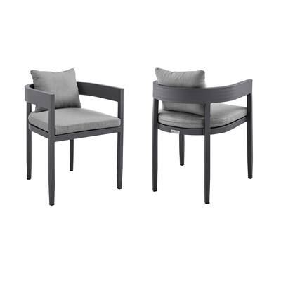 Jax 22 Inch Patio Dining Chair, Set of 2, Aluminum Frame, Gray Cushions