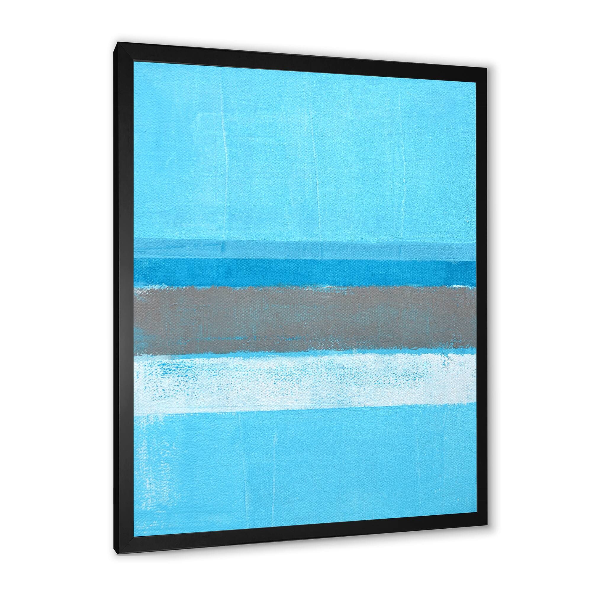 Designart "Gray And Blue Colorfield" Modern Framed Wall Decor Bed