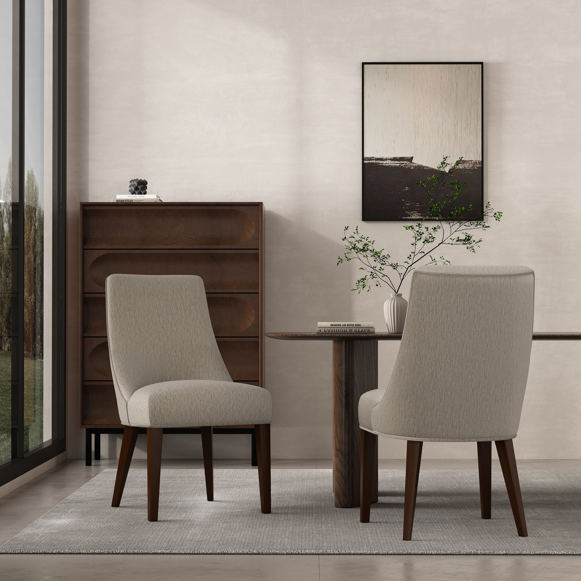 Manhattan Comfort Beever Chenille Wood Dining Chair - Set of 2