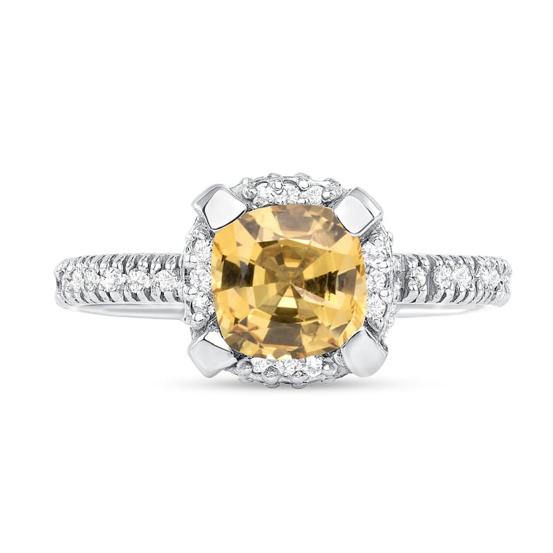 0.97 ct Yellow Sapphire and Diamond Ring in 14k White Gold