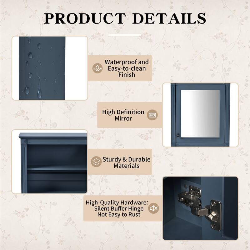 24'' x 27'' Wall Mounted Bathroom Medicine Cabinet with Mirror and Adjustable Shelf