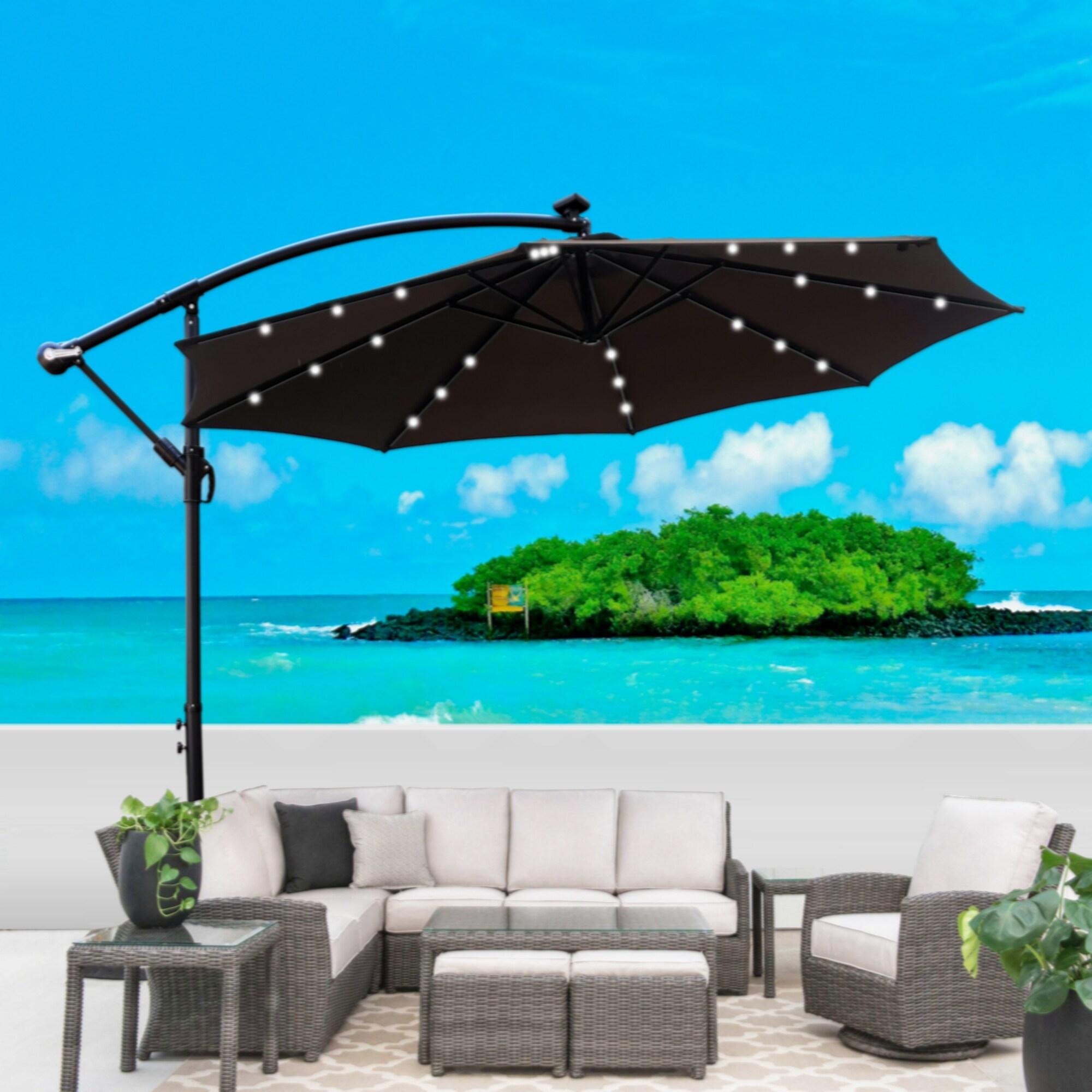 led patio umbrella sunbrella Sunnydaze 9-Foot Umbrella, Solar Lights, Pacific Blue youll enjoy season after season of color SUNNYOUTDOOR 11.5' Deluxe Cantilever Umbrella