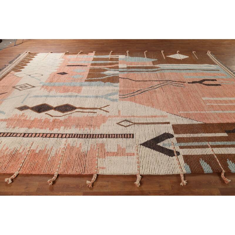 All-Over Moroccan Abstract Area Rug Hand-Knotted Wool Carpet - 8'11"x 12'8"