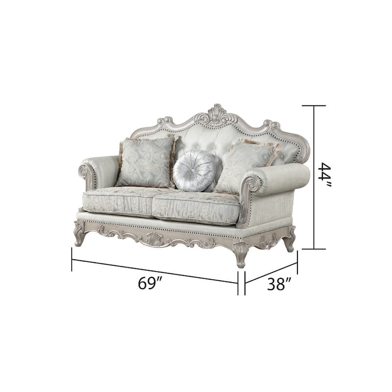 Traditional Style Loveseat Made With Wood In Silver