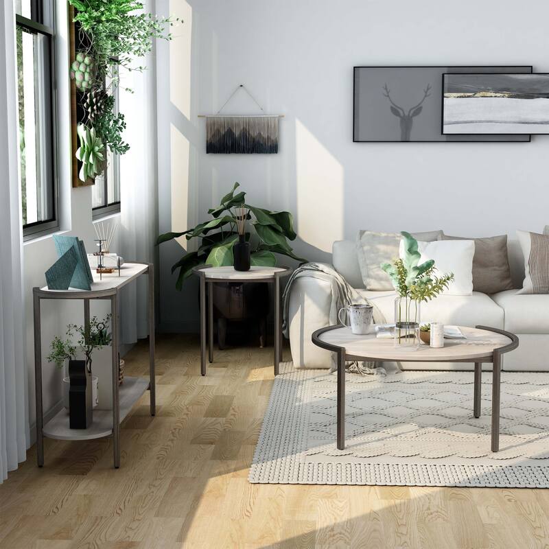 Rowland Urban Light Grey Steel Round 3-Piece Accent Table Set by Furniture of America