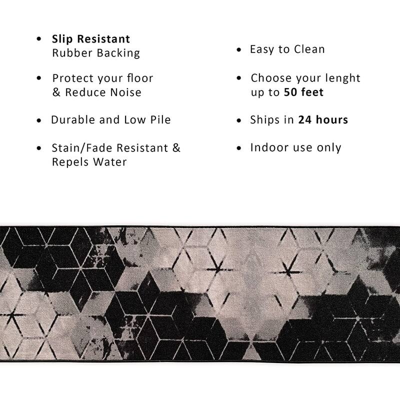 Custom Size Cubes Abstract 26 Inch Wide Non-Slip Stair Runner Rug