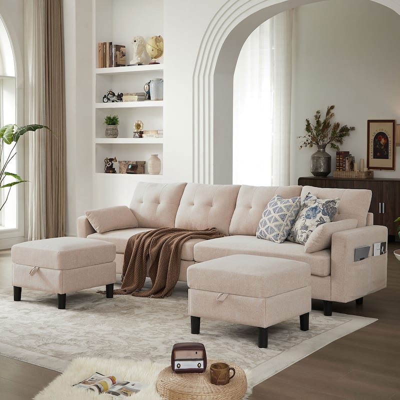 101" Sectional Sofa with Storage Ottoman