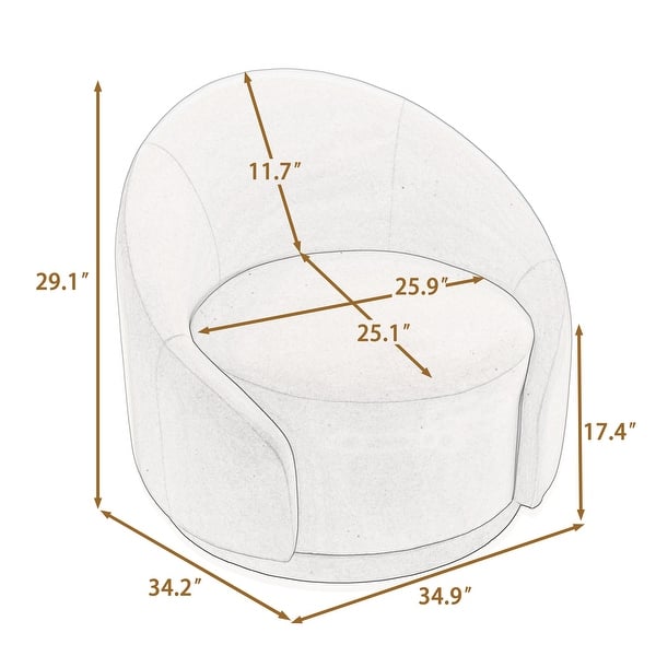 dimension image slide 1 of 3, 35" Wide Velvet/ Boucle Swivel Barrel Accent Chair