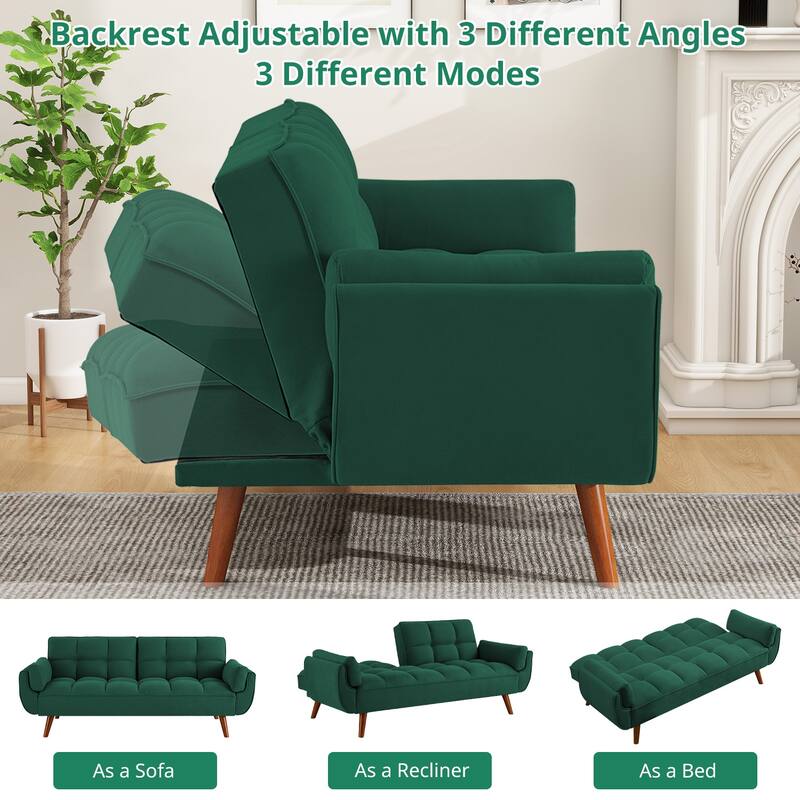 75.39 IN. Futon Sofa Bed, Convertible Upholstered Couch Sleeper with Reclining Sleeper Split Tufted Back