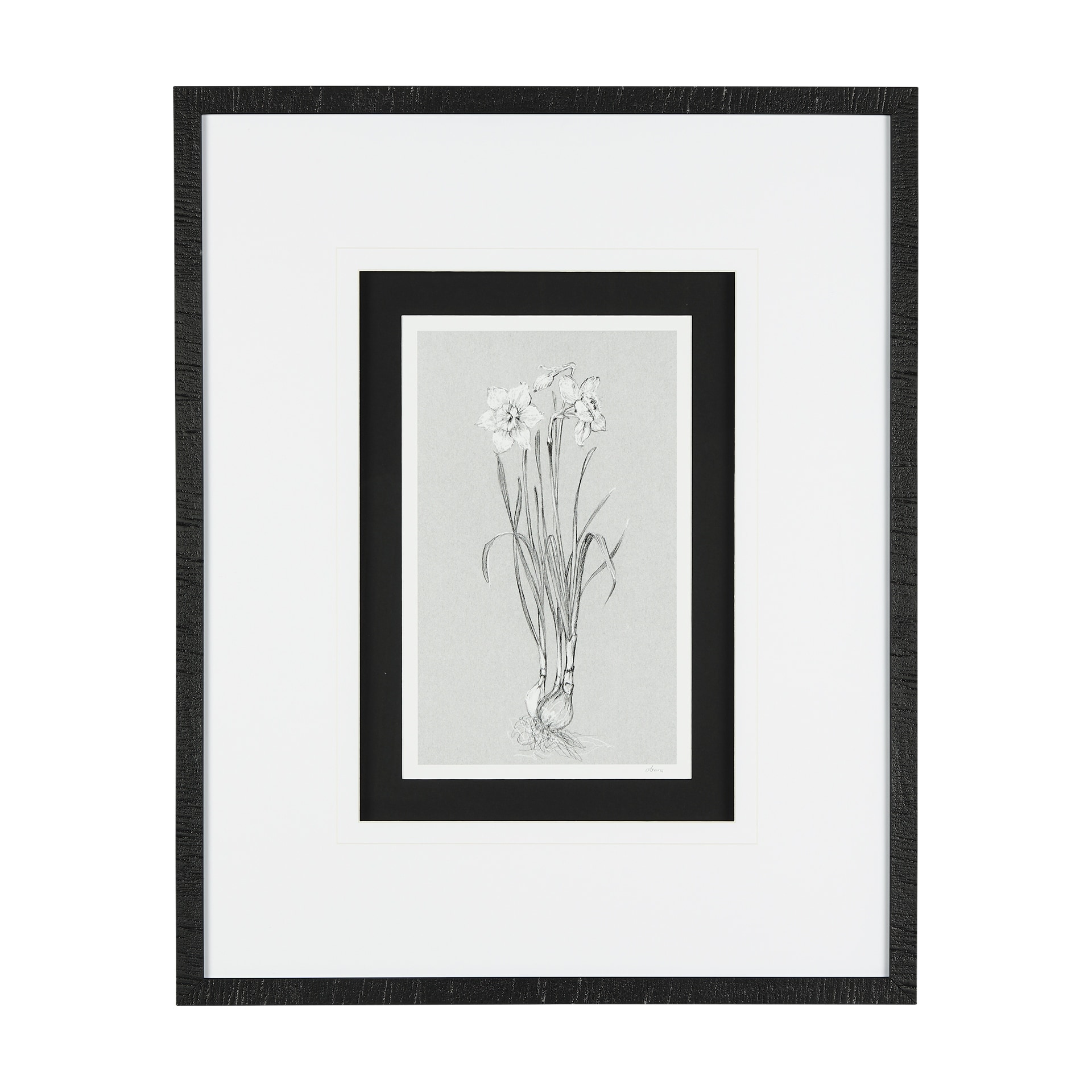 Botanical sketches II (Grey) by Mercana Studio Hand Embellished Framed Art Print Matted under Glass