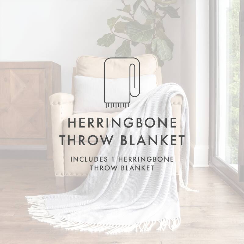 Becky Cameron Throw Blanket Herringbone with Fringed Edges