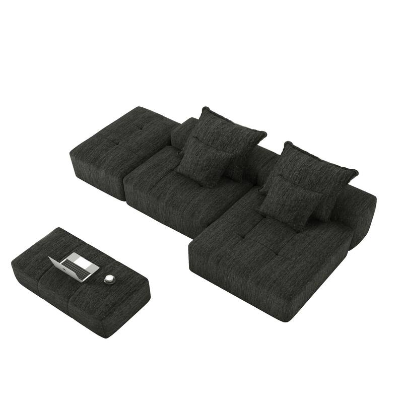 Modern Oversized Modular Sectional Sofa in Black, Foam+Spring, No Assembly