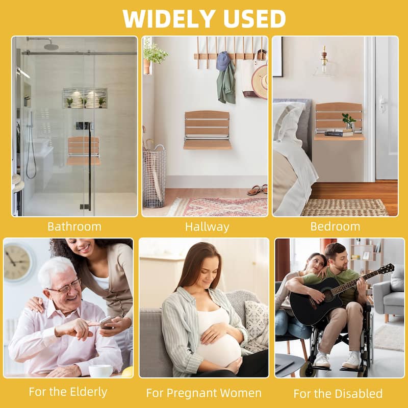 Moasis Plastic Wood Wall Mounted Folding Shower Seat