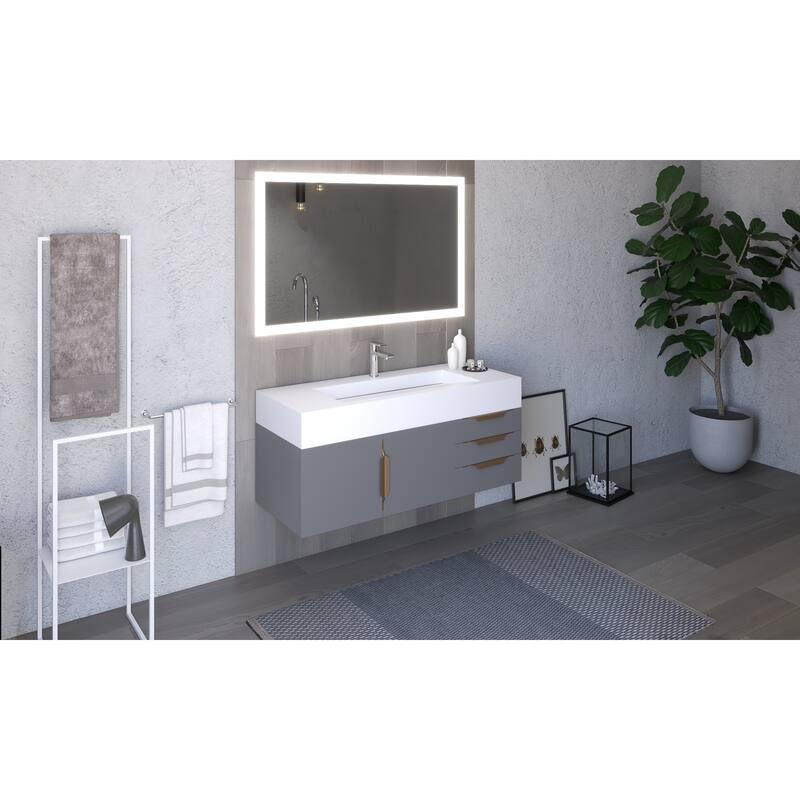 Nile 48" Wall Mounted Bathroom Vanity Set w/ White Top
