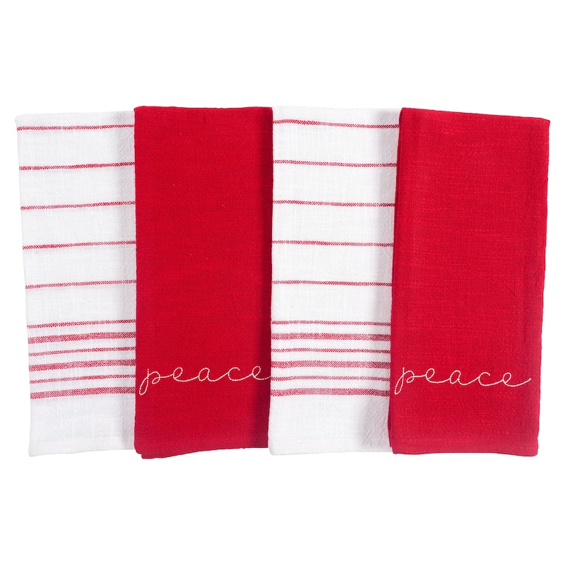 Kitchen Towels Holiday Red Embroidered Monaco - Peace (Set of 4) - 28" x 18"
