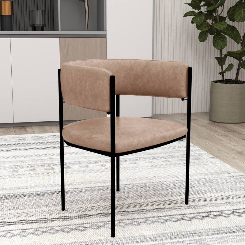 Dining Chair in Leather with Open-Back and Powder Coated Iron Legs Set of 4